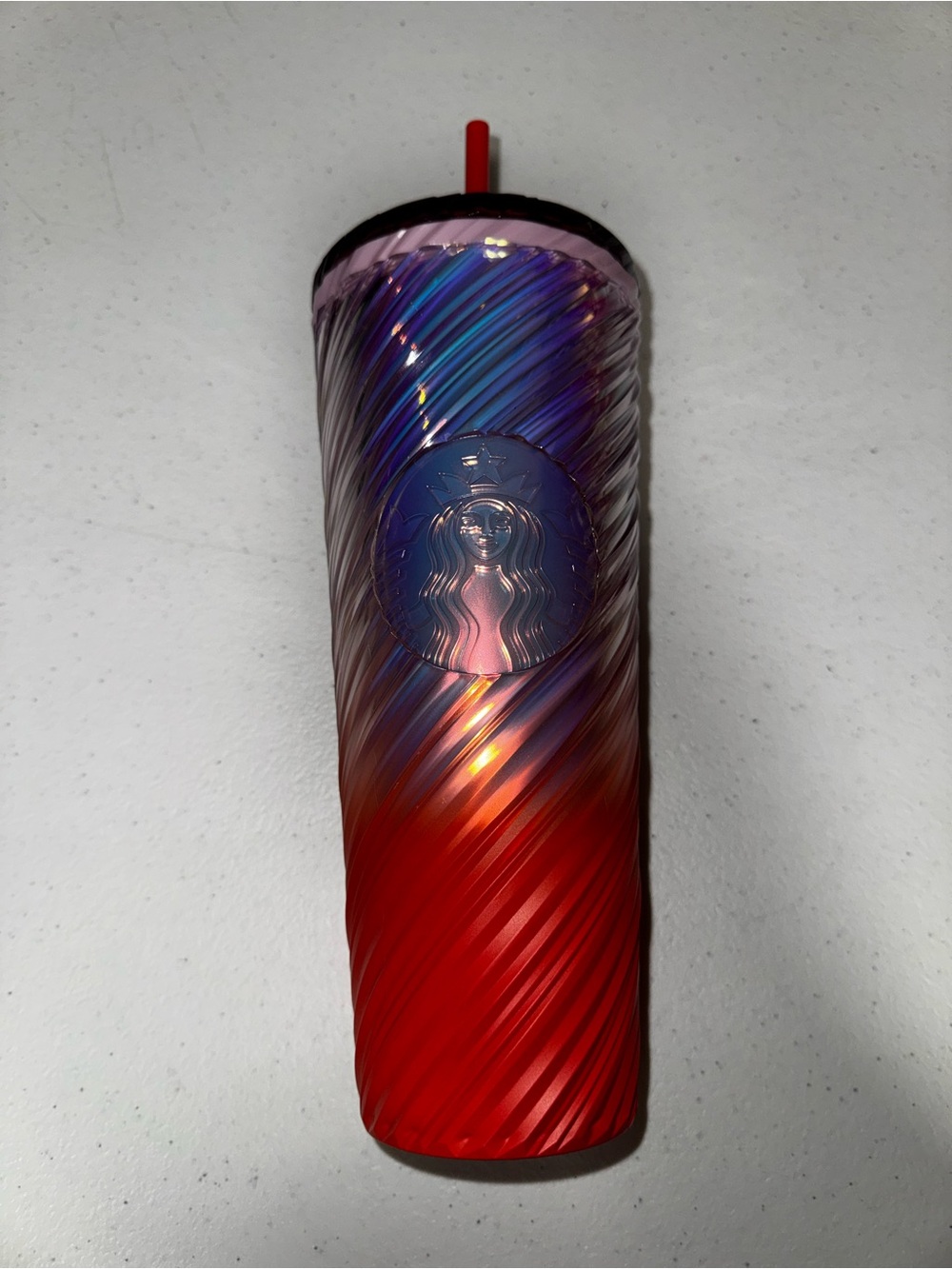 Starbucks Sunrise Swirl Gradient Red Pink Purple 2025 Cold Cup Tumbler 24 oz